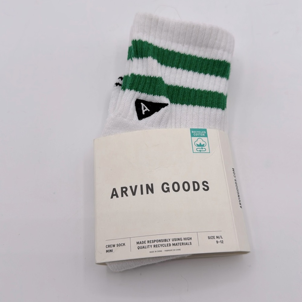 ARVIN Goods crew sock mini green stripe sz m/l 9-12